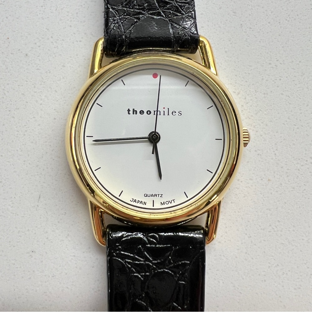 NWT 90s THEOMILES Watch Gold-tone Bezel Genuine Leather Band VINTAGE